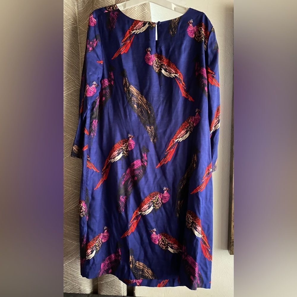 Boden Tunic Dress Viscose & Silk Peacock Print 3/4 Sleeve Sz 14 L - Picture 3 of 13